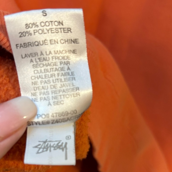 Stussy Orange Stock Logo Appliqué Hoodie Sweatshirt with Black logo, S - Picture 5 of 6